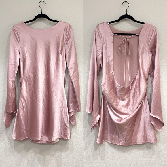 NWOT Lulus Sincerely Sleek Mauve Pink Satin Cowl Back Slip Mini Dress - Picture 3 of 9